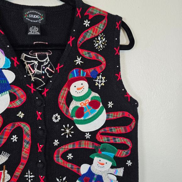 Vintage Designers Originals Studio Sweater Vest Womens S Festive Snowmen Winter - Picture 4 of 10